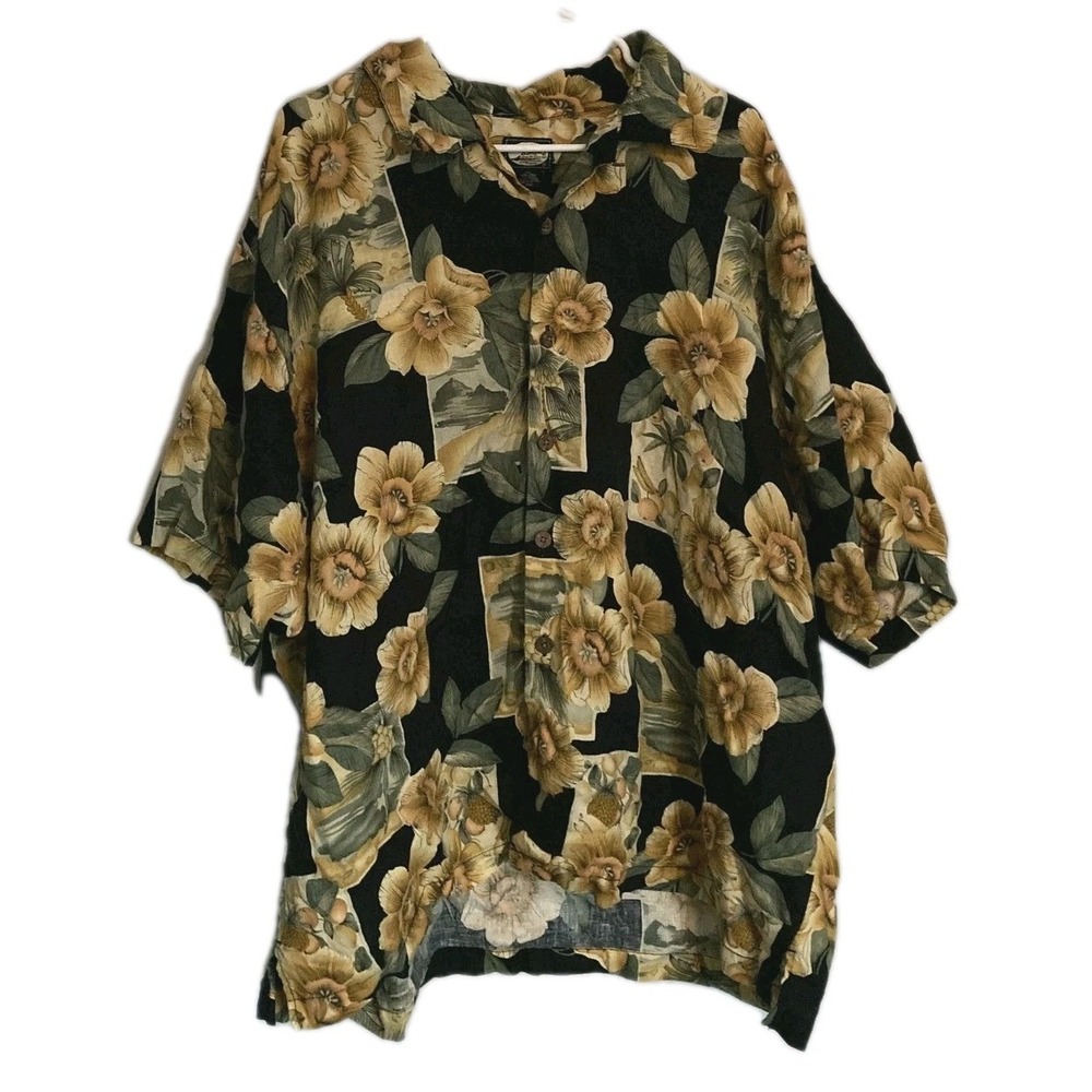 Vtg Tommy Bahama Shirt Men XXL Floral Hawaiian Linen Button Up Aloha